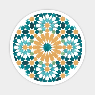 Moroccan Zellige artwork in Green and Gold Magnet